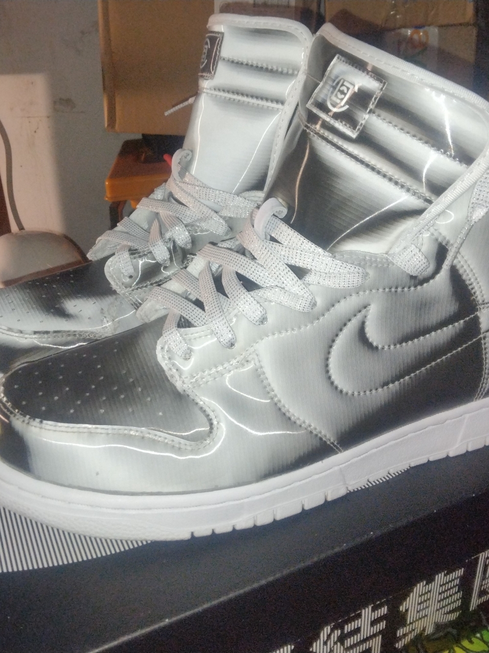 Nike Dunks Hi/C Black,Silver and White- 12